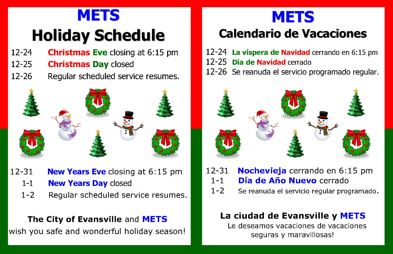 Holiday Schedule